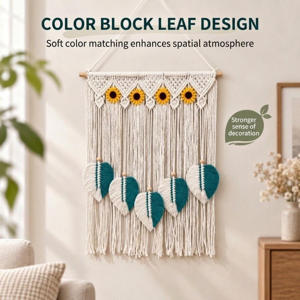 Woven Macrame Wall Hanging Multicolor Leaves Leaf Tapestry Wall Tapestry Bedroom