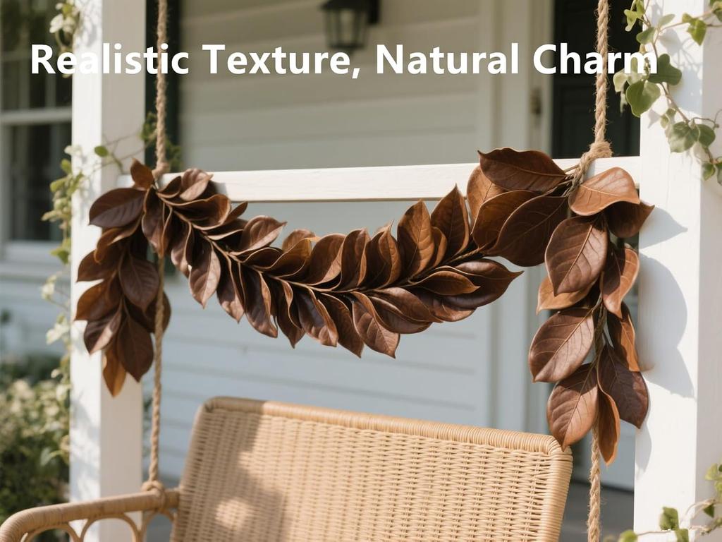 Brown Magnolia Leaf Garland 72-Inch Artificial for Christmas Decor Fall Mantel Staircase Indoor Outdoor Seasonal Décor 1 Pcs