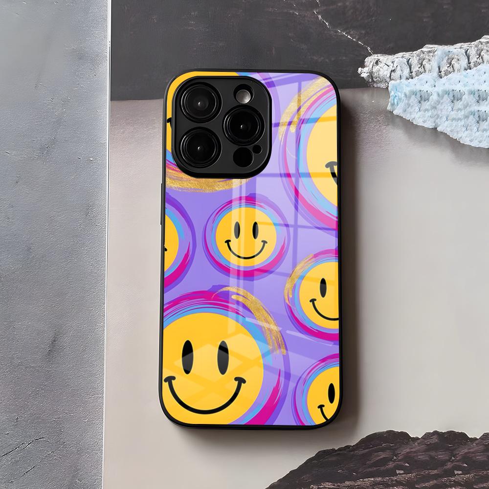 Аниме Чехол для телефона с улыбкой для IPhone 17 Air 16 E Pro Max 15 14 13 Mini 12 Pro 11 Max Plus Черный Стеклянный Чехол