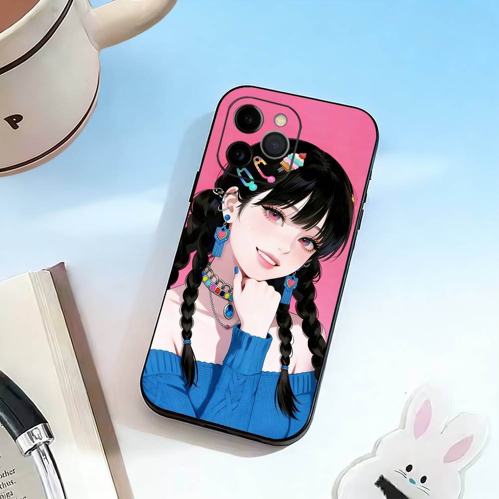 Милая девочка Чехол для телефона для iPhone 17, 16, 15, 14, 13, 12, 11 Plus, Pro Max, Другие Мягкий Черный Чехол