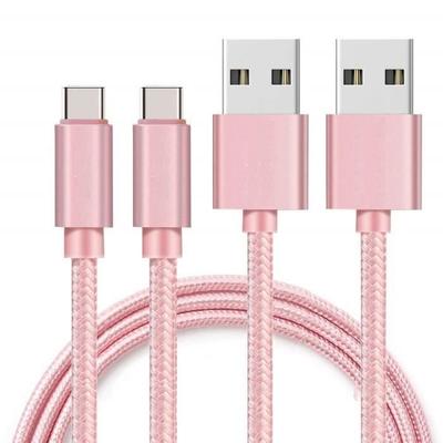 Кабель USB-C для Xiaomi Mi NOTE 10 - Mi NOTE 10 LITE - Кабель для зарядки USB-C Type C, нейлоновый, плетеный, розовый, 1 метр [УПАКОВКА ИЗ 2 ШТ.] Phonillico®