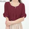 Women Casual Round Neck Summer Short Sleeve Blouse