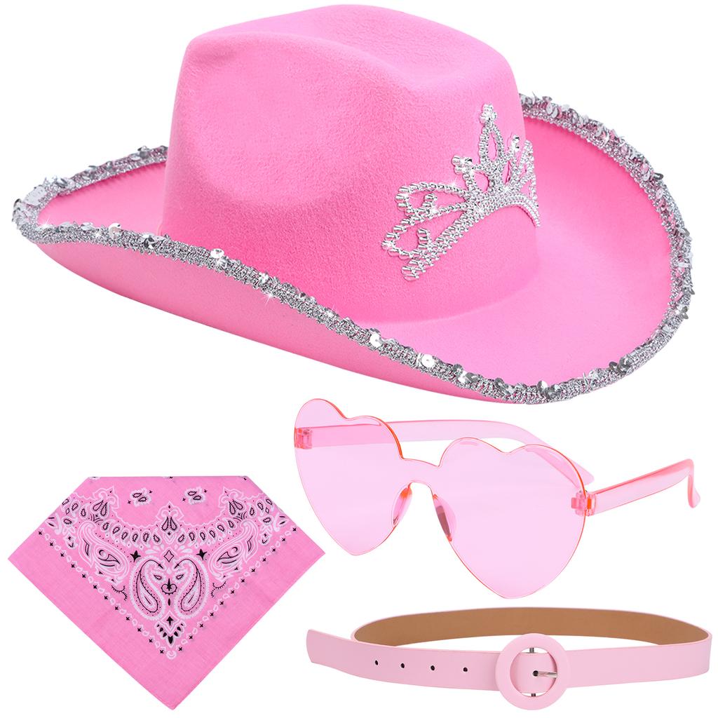 4 Pcs Cowgirl Hat Pink Cowboy Hat Tiara Pink Cowgirl Hat