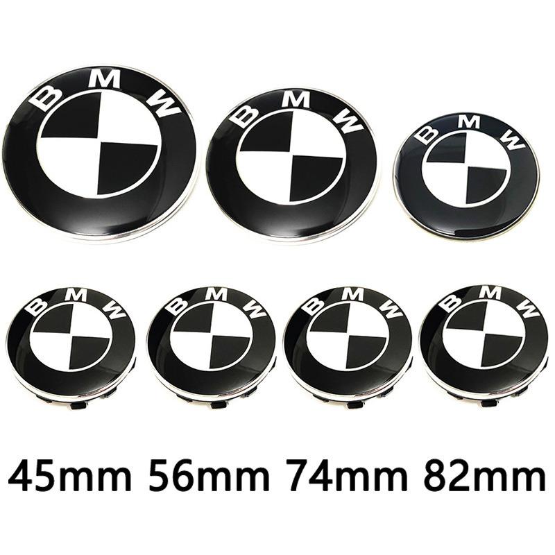 Car Black White BMW Logo Front Hood Emblem 82mm Rear Badge 74mm Wheel Hub Cap 56mm steering wheel sticker 45mm Accessories MP1