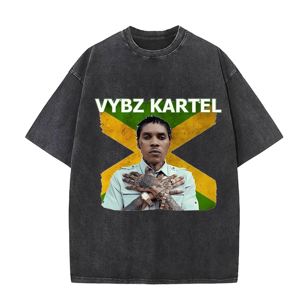 Vintage Washed Vybz Kartel World Tour 2025 Merch T Shirt Mens Gothic Hip Hop Oversized Tshirts 100 Cotton Tshirt Streetwear