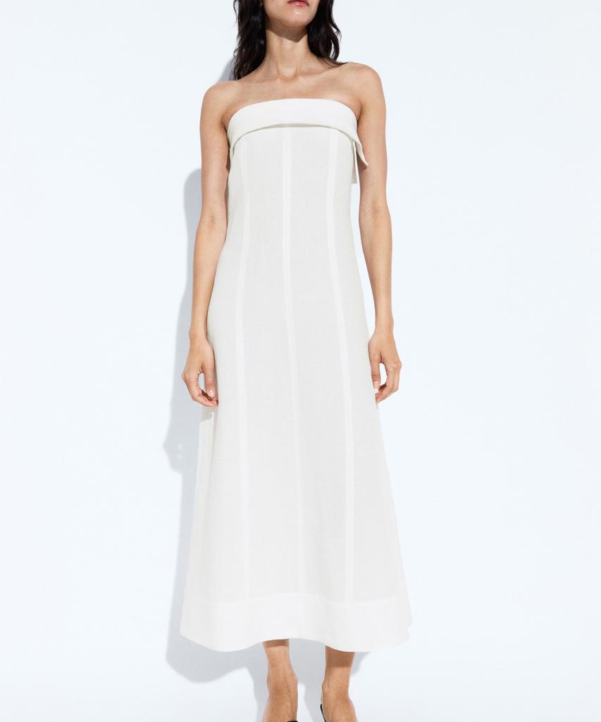 Masimodutti Linen Off-Shoulder Midi Dress