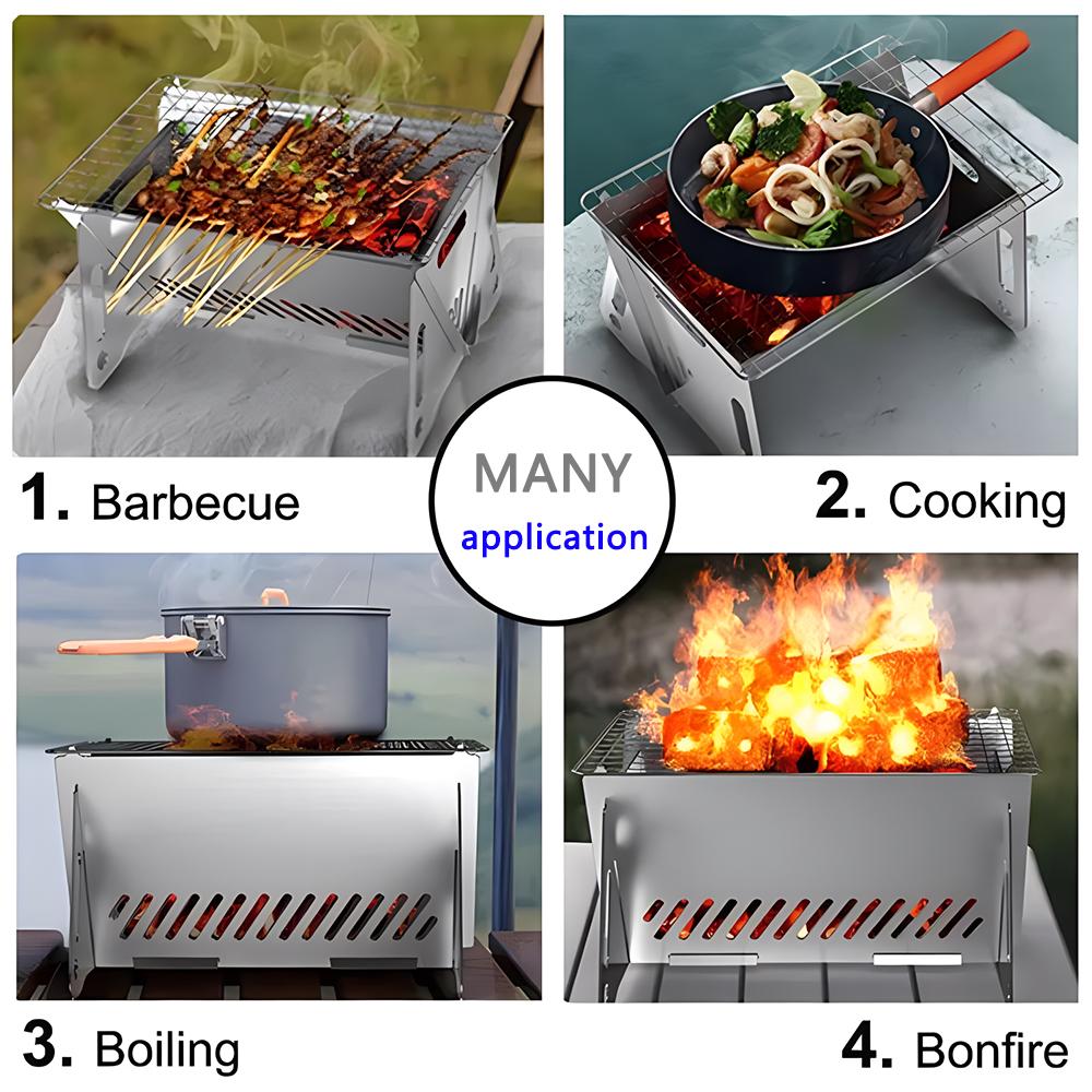 Портативный складной гриль-барбекю, отопительные печи, многофункциональная стойка для гриля для кемпинга, сетчатая дровяная печь, гриль из нержавеющей стали
