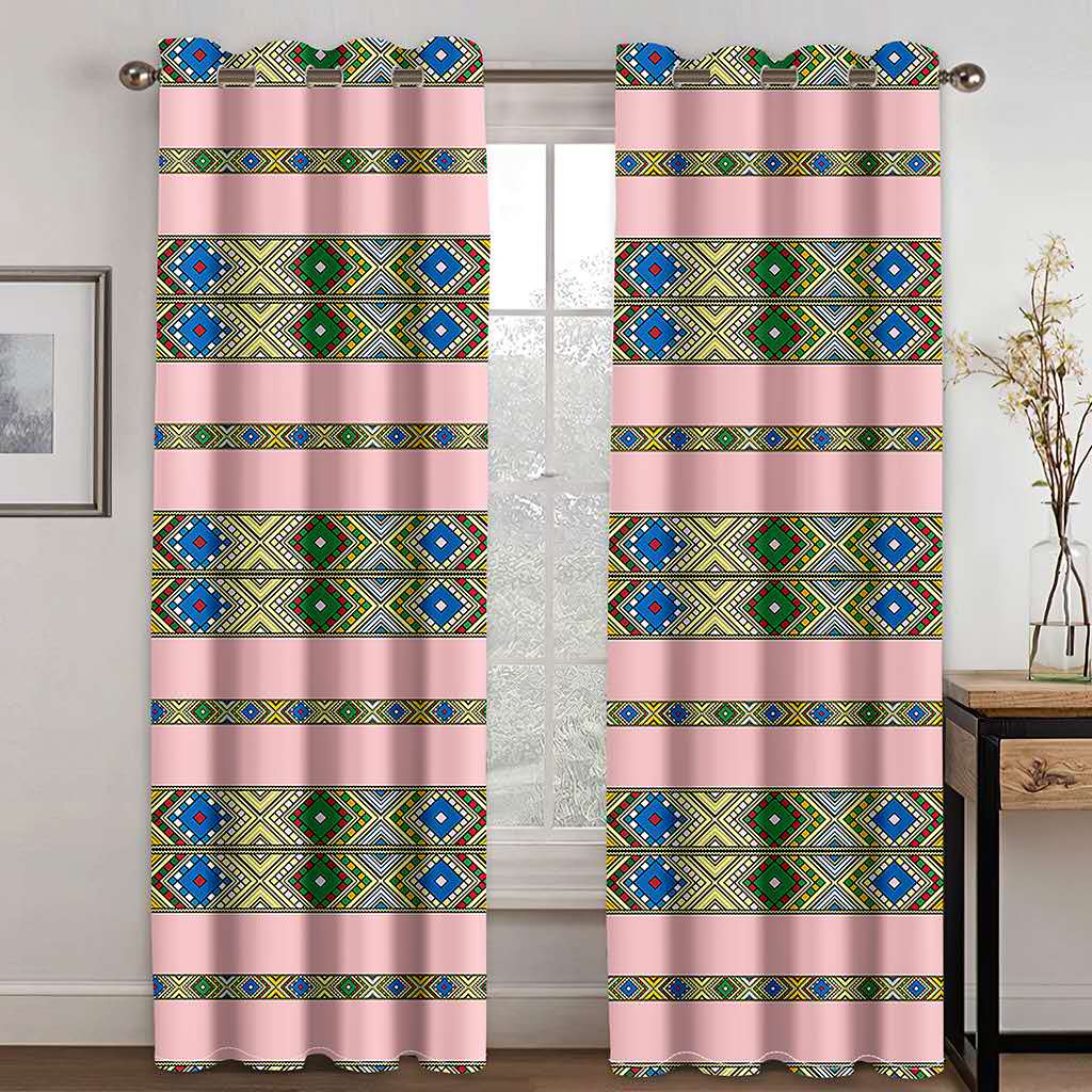 Ethiopian Traditional Design Pink Gold Stripe Shade Curtains 2 Panels Moroccan Style Living Room Bedroom Home Decor Curtains