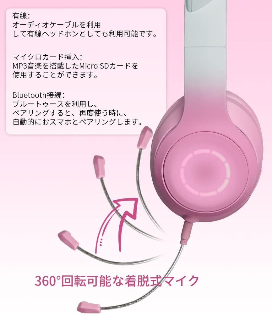 Наушники GHDVOP Cat Ear, Bluetooth 5.1, Наушники Cat Ear, Беспроводные наушники, Для проводного и беспроводного использования, Включает светодиод, Блеск, Радужный цвет