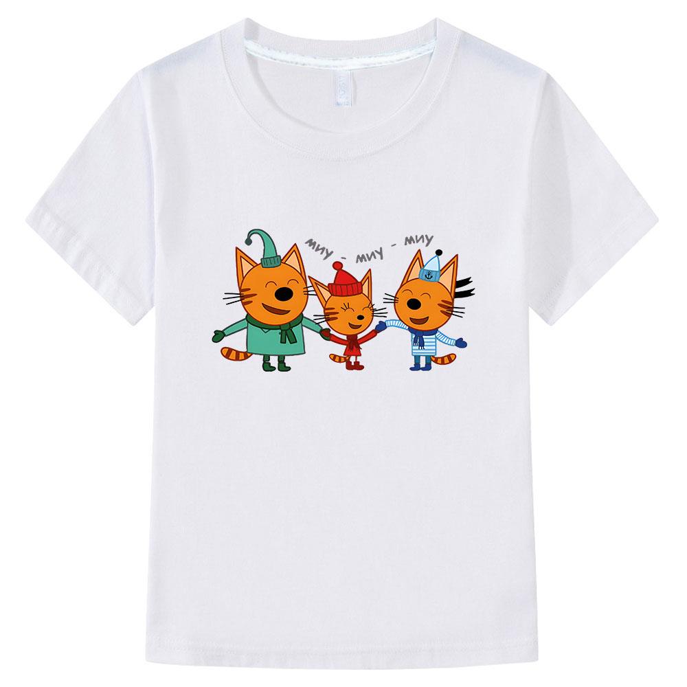 Футболка с принтом Kid-e-cats Мультяшные детские футболки Три котенка Русская смешная одежда Летние детские топы Одежда для девочек и мальчиков
