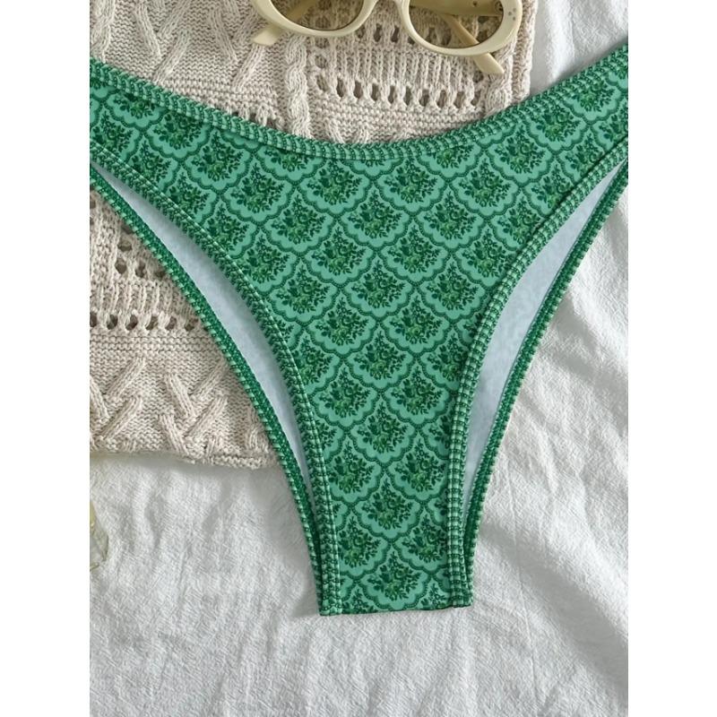 Сексуальный купальник бандо 2025 женский зеленый с цветочным принтом плиссированный пуш-ап с подкладкой стринги летний купальный костюм из двух частей купальник бикини