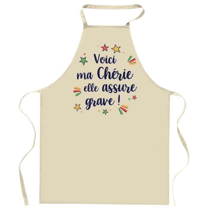 Tablier de cuisine - Chérie elle assure grave ! - Impression bretonne - Coton épais résistant - Fabrication France