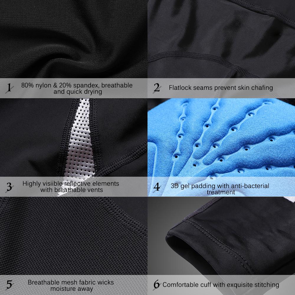 Men"s Reflective Bicycle Pants Gel Padded Cycling Tights Leggings Outdoor Riding Bike Pants