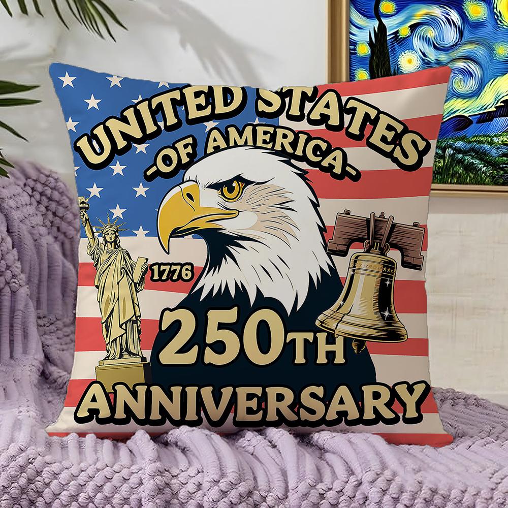 1 шт. Наволочка на подушку к 250-летию США, Декор с изображением белоголового орла и Колокола Свободы, Наволочка с дизайном американского флага для дома