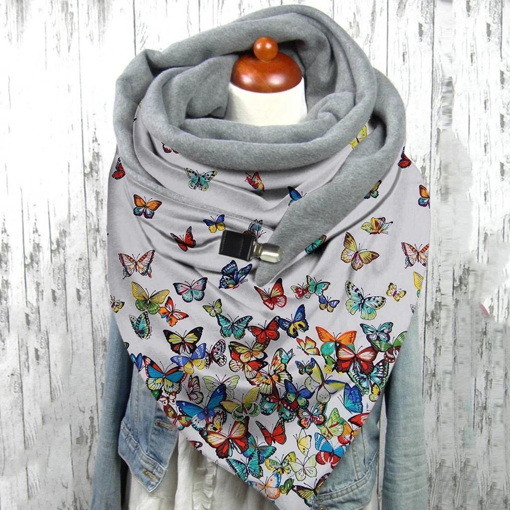 Женский повседневный шарф с принтом, модный многоцелевой платок в стиле ретро, ​​шарф на пуговицах