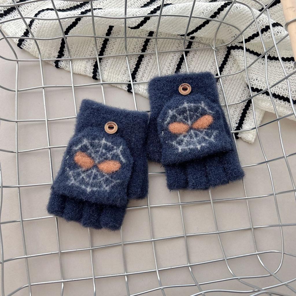 Детские мультяшные перчатки Зимние теплые для мальчиков и девочек для письма Пятипалые Человек-паук с откидным верхом Вязаные перчатки