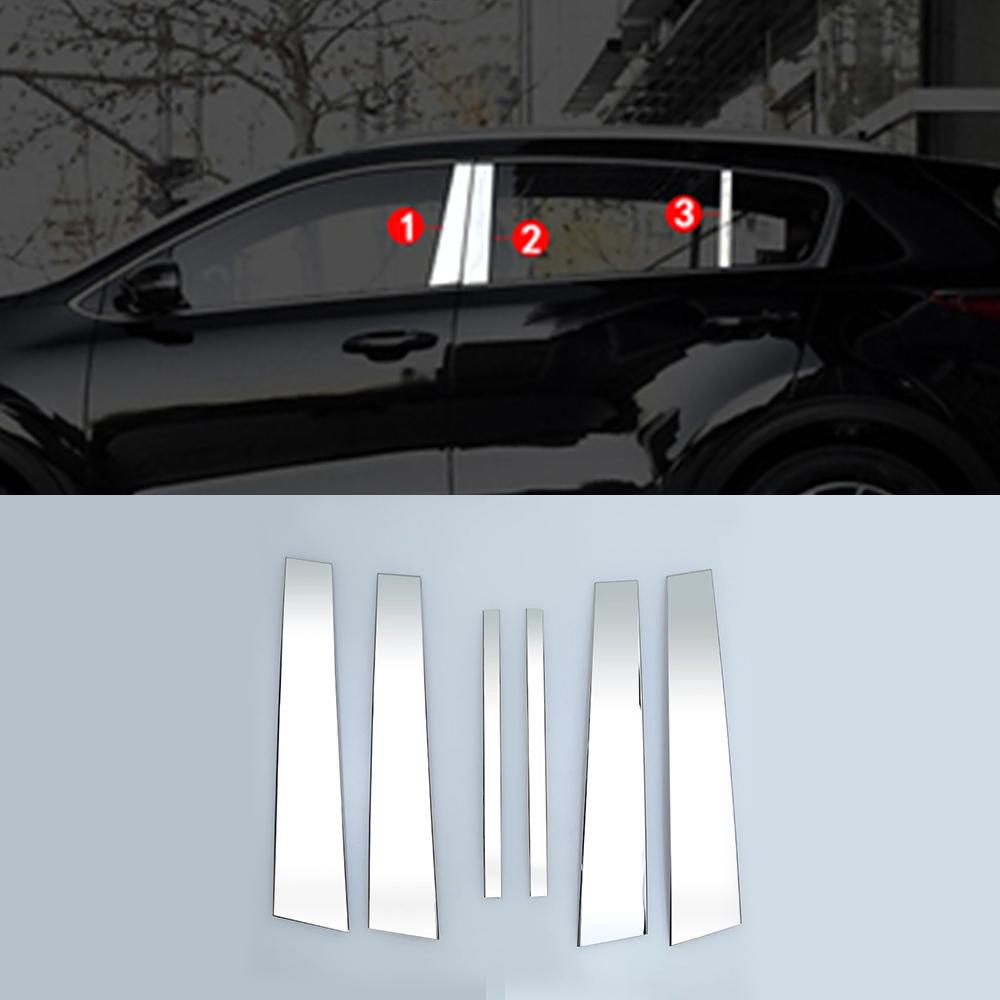 For Kia Sportage QL 2015- Decorate Accessories Chrome Window Pillar Strip Cover Trim Stainless Steel Center Pillars