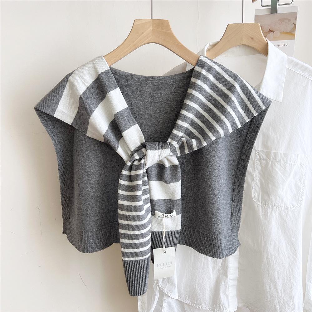 Striped Knitted Shawlette for Women - Spring/Autumn Fashionable and Lightweight Neck & Shoulder Cover