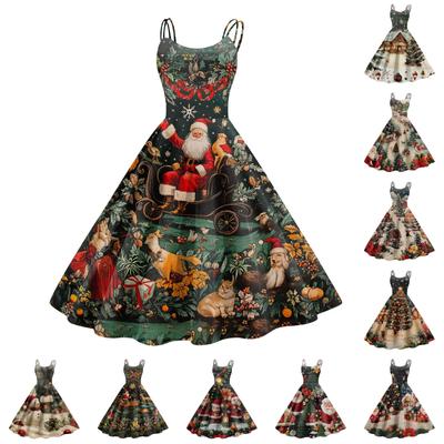 Женское модное сексуальное коктейльное платье без бретелек с рождественским принтом в стиле панк, винтажное платье.