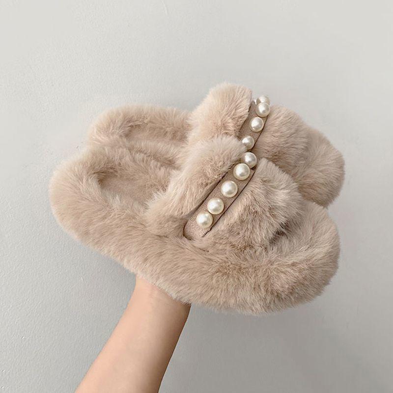 Инс пушистые тапочки женские осенне-зимние 2025 новый интернет-знаменитость пушистый плюшевый толстая подошва на платформе однословные хлопковые тапочки