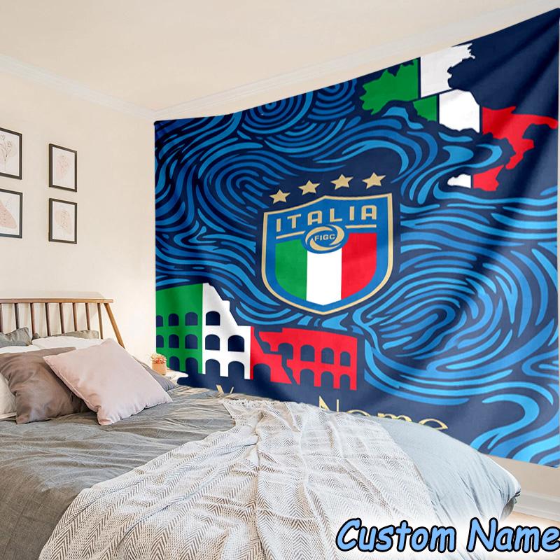 Custom Name Italian Crest Printed Tapestry, for Bedroom,Livingroom, dormitory, Large Wall Decor, Fabric Decor Fan Birthday Gifts