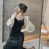 2023 Women's Hepburn-Style Velvet Slim Fit Long Dress