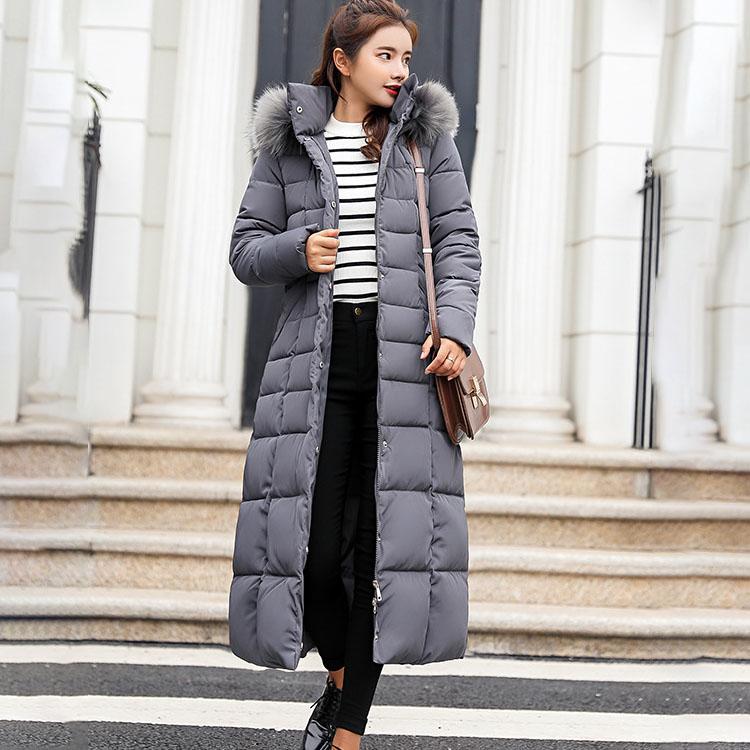 Down Padded Jacket Women's Long Parkas Winter Clothing Korean Slim Over-the-knee Thickened Down Jacket Cotton Jacket