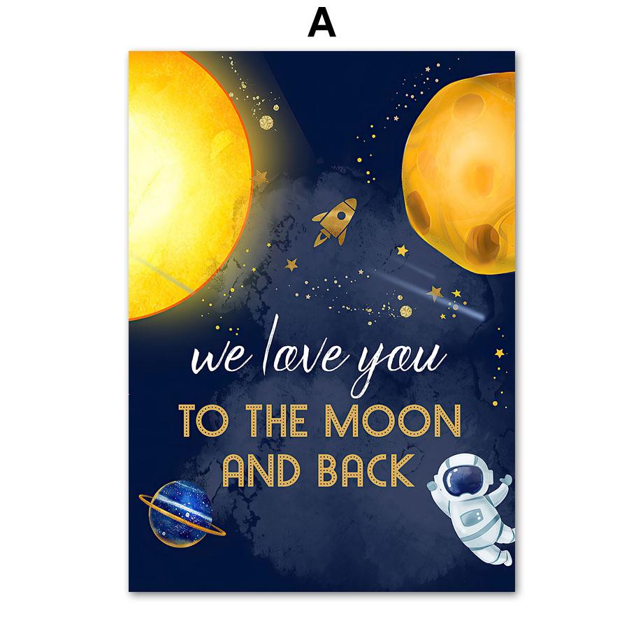 Пользовательские Имя Мальчика Космическая Ракета Астронавт Алфавит Детская Стена Книги по искусству Печать Холст Картина Скандинавский Плакат Декор Фотографии Детская Комната