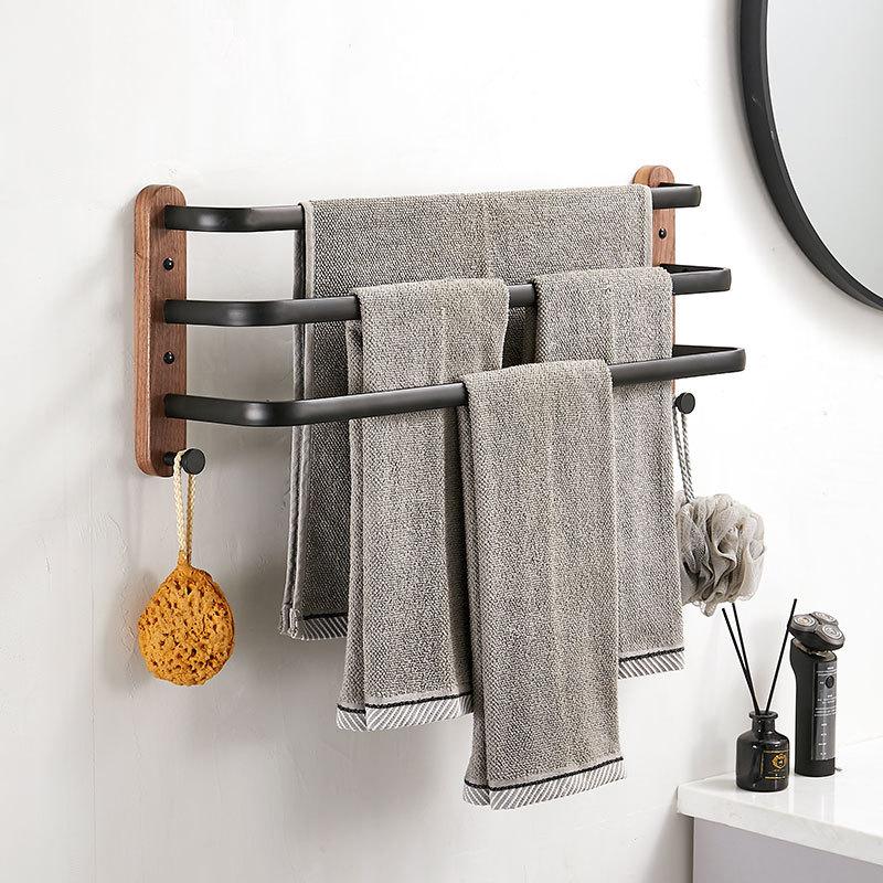 40cm-60cm Wood Bathroom Towel Rack Black/White Aluminum Towel Holder Wall Hanging Multi Pole Triple Towel Bar With Hook