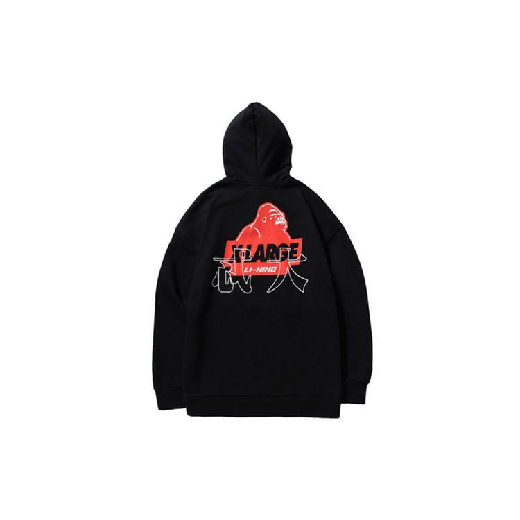 Li Ning X Xlarge Collaboration Sports Fashion Series Свободный пуловер с капюшоном Мужские толстовки с капюшоном Черный AWDNC87-2