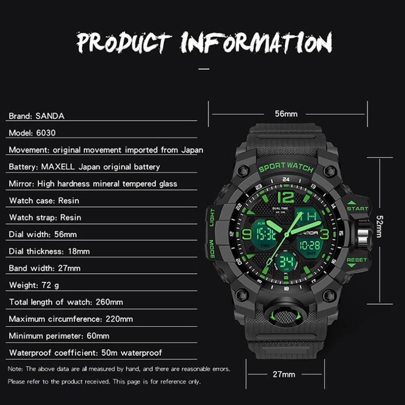 SANDA многофункциональные модные трендовые противоударные водонепроницаемые светящиеся электронные часы для занятий спортом на открытом воздухе для мальчиков и девочек