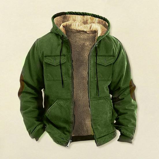 Мужская термокуртка с капюшоном, на шнурке, с длинными рукавами, однотонная, с карманами, на молнии