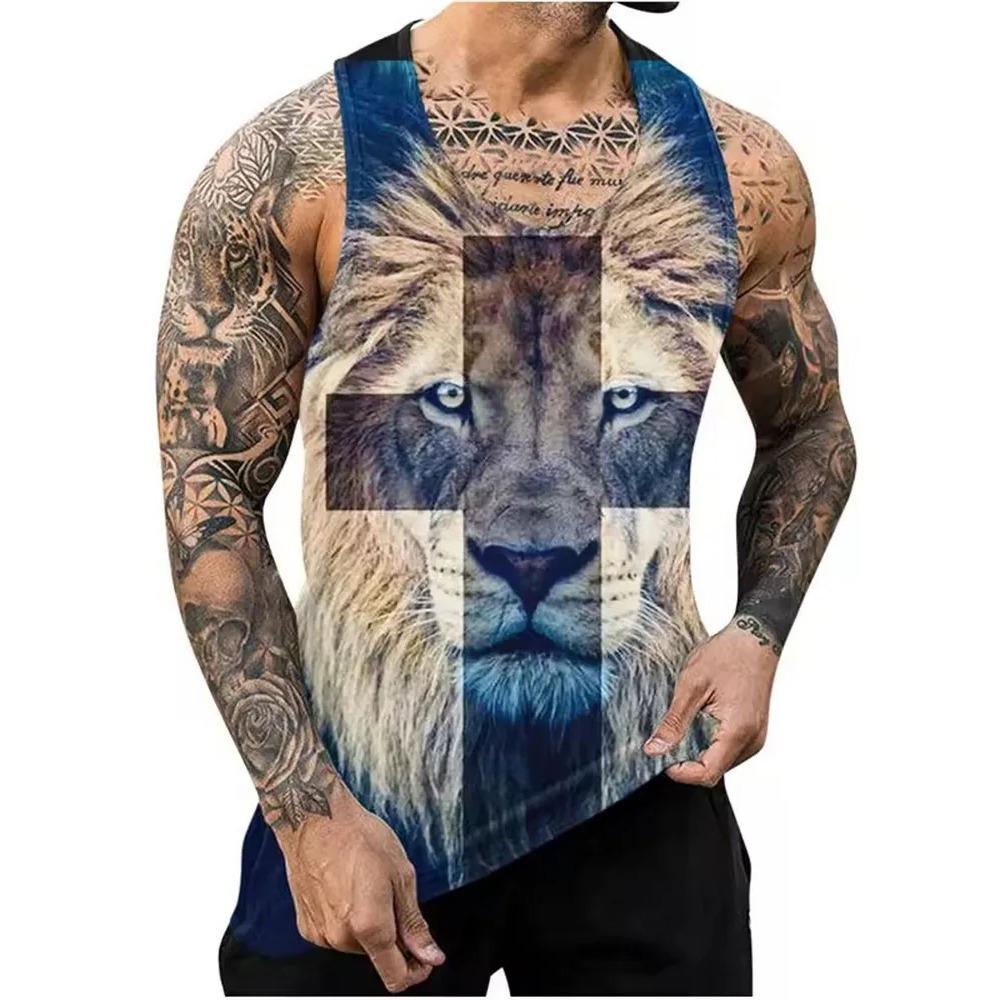 Летний топ с круглым вырезом и 3D-принтом с животным узором, модная повседневная мужская майка без рукавов