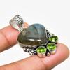 Labradorite, Peridot Gemstone 925 Silver Plated Jewelry Pendant 1.70"