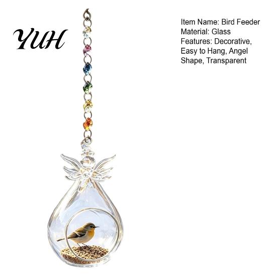 Outdoor Wild Bird Feeder Glass Angel Feeder, Hanging Decorative Birdseed Holder for Sparrows Small Birds, Garden Yard Porch Decor House Backyard