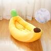 Banana-shaped plush pet bed for small/medium dogs, no assembly, soft & easy to clean