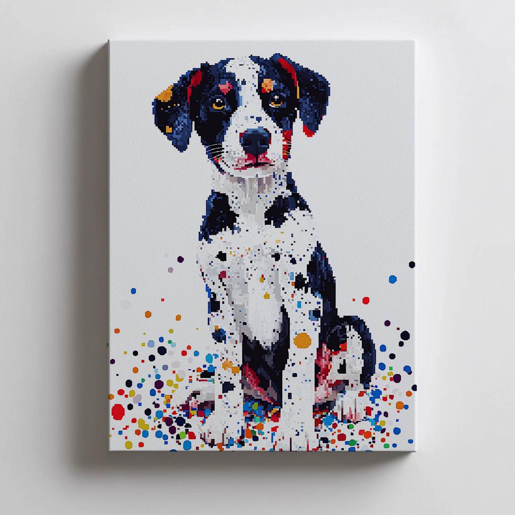 Plakat Z Psem W Kolorowej Mozaice Plakat Z Psem W Kolorowej Mozaice, 50X70 Cm, Rama Aluminiowa Czarna, Papier Matowy 230 Gsm