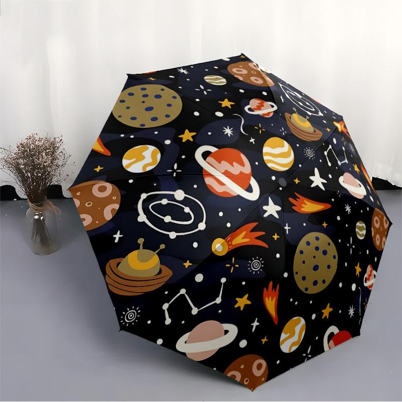 1pc Space Planets Automatic Open/Close Umbrella, Windproof, Folding Compact Umbrella with Lightweight Design for Women/Men067