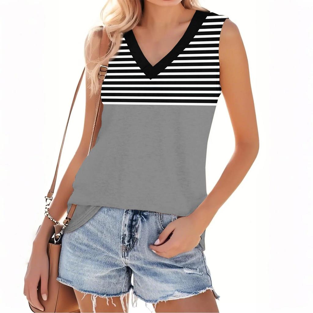 Women's Fashion Casual Daily Versatile Striped Texture Slim Fit Summer Vest Top