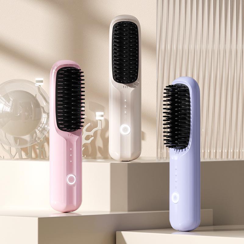Portable Wireless Mini Electric Hair Straightener Comb with Fast Ceramic Heating