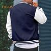 Men Baseball Jacket Stand Collar Long Sleeve Striped Patchwork Color Buttons Closure Jacket Coat with Two Side Pockets
