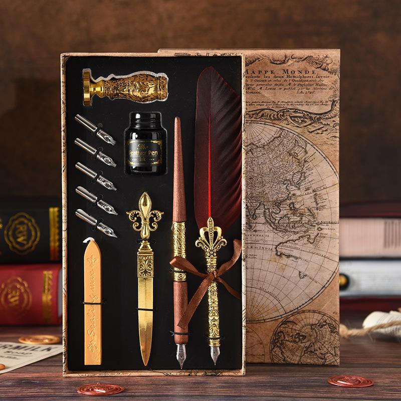 Victorian Dual Dip Pen Set Colorful Feather Quills Nibs Premium Calligraphy Kit Vintage Writing Tools for Beginners Feather Pen
