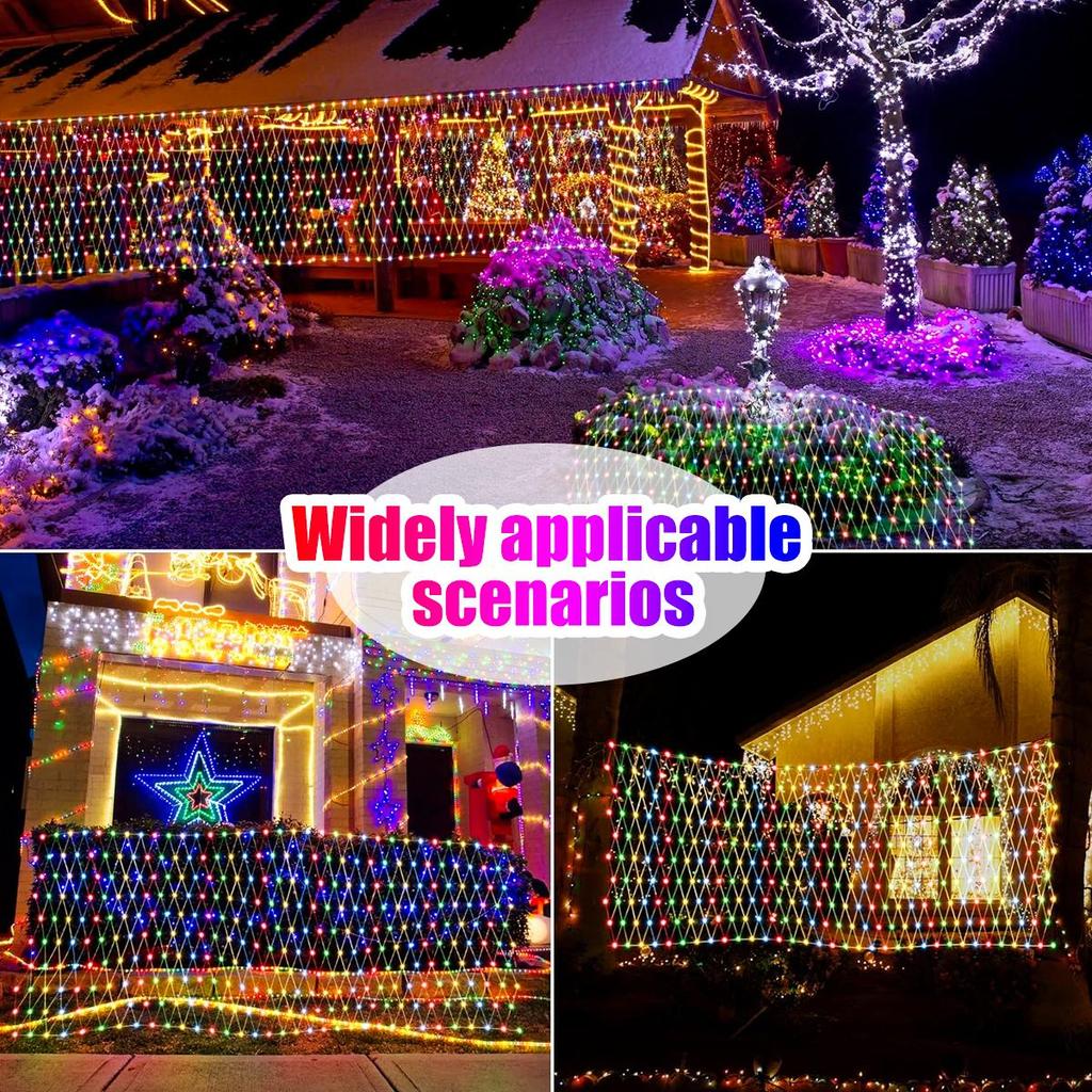 1.5m*1.5m 3m*2m Solar Waterproof String Lights Christmas Patio Garden Mesh Lights With Remote Control 8 Modes Outdoor Indoor Curtain Lights