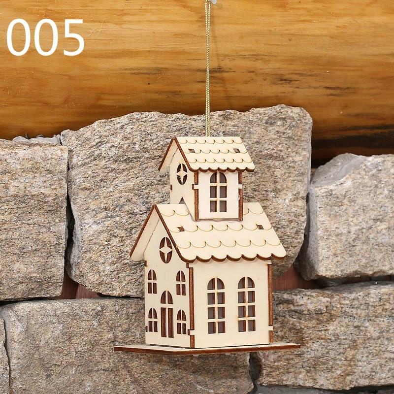 Маленький деревянный домик настольная лампа рождественская елка подвесные украшения праздничное украшение рождественские подвески светодиодная лампа