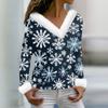 Women's Fashion Casual Long Sleeve V-Neck Christmas Printed Plush Top