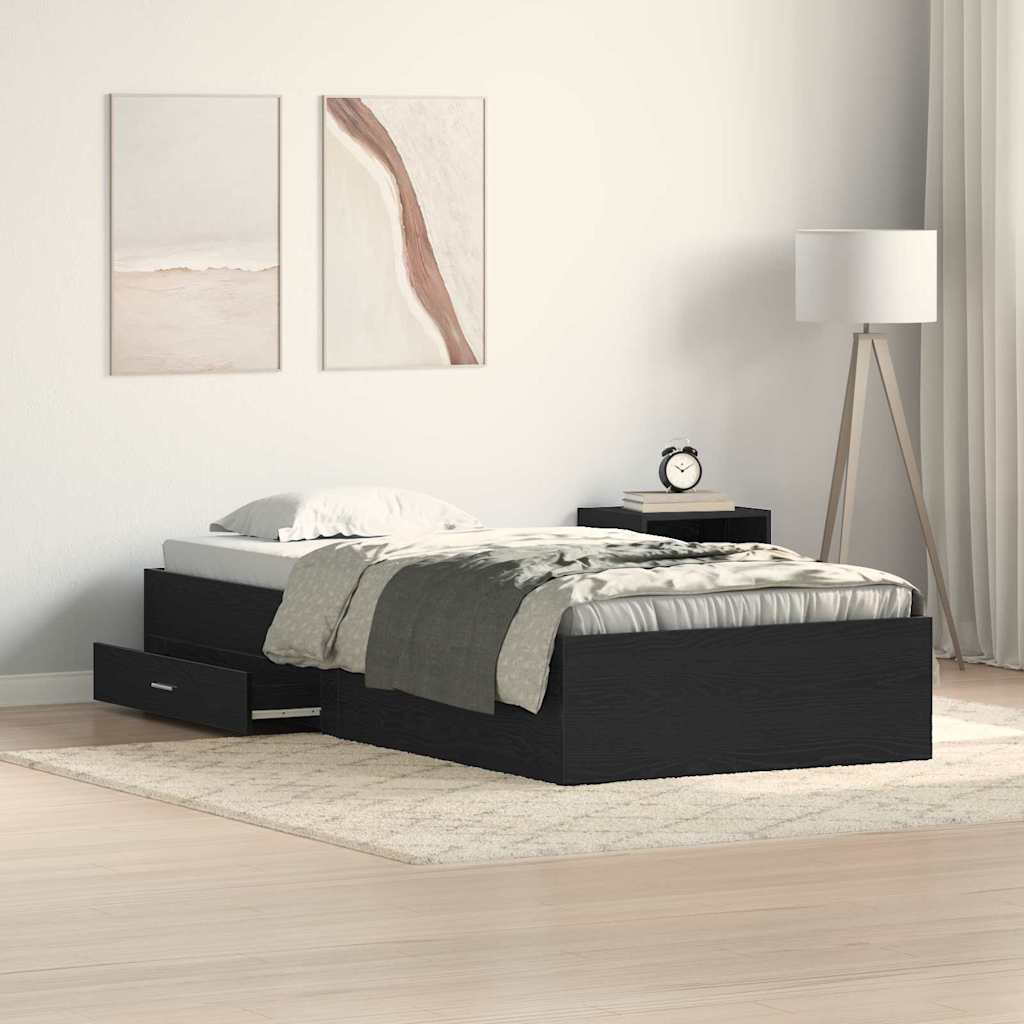Bed Frame in Black Oak Effect 90 x 190 cm Engineered Wood