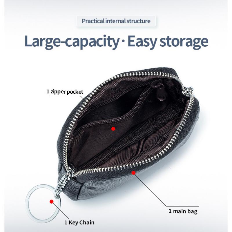 Slim Wallet for Women Soft Cow Leather Womens Coin Purse Genuine Leather Zipper Coin Wallet Casual Key Holder Small Money Bag CLE