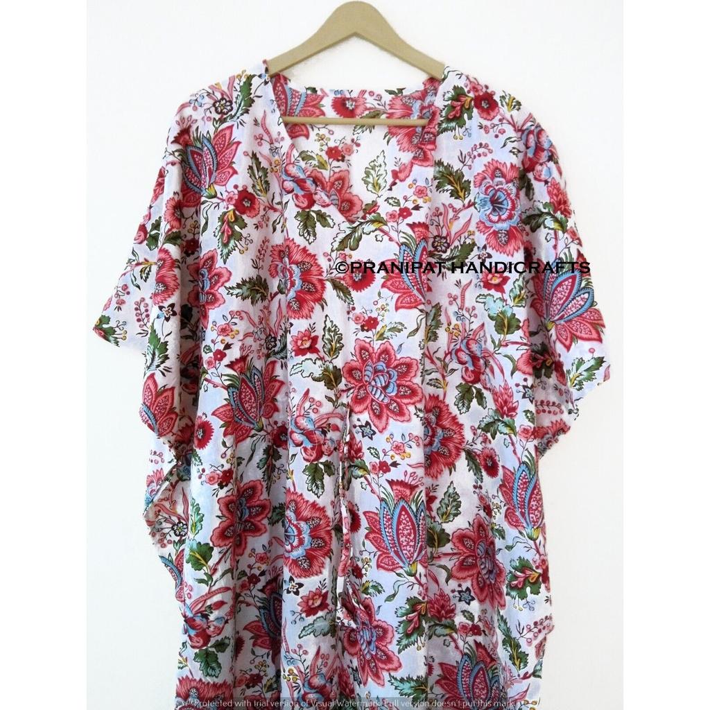 Женская летняя хлопковая одежда для сна с цветочным принтом, белое длинное платье-кафтан макси в этническом стиле CKFTN-SCRN-FULL-BUYIT-066