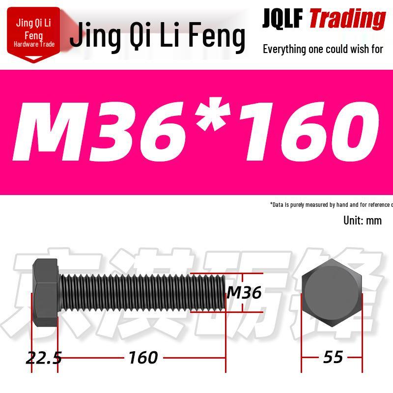 12.9 Grade High-Strength Blackened Hex Bolt M22-M48