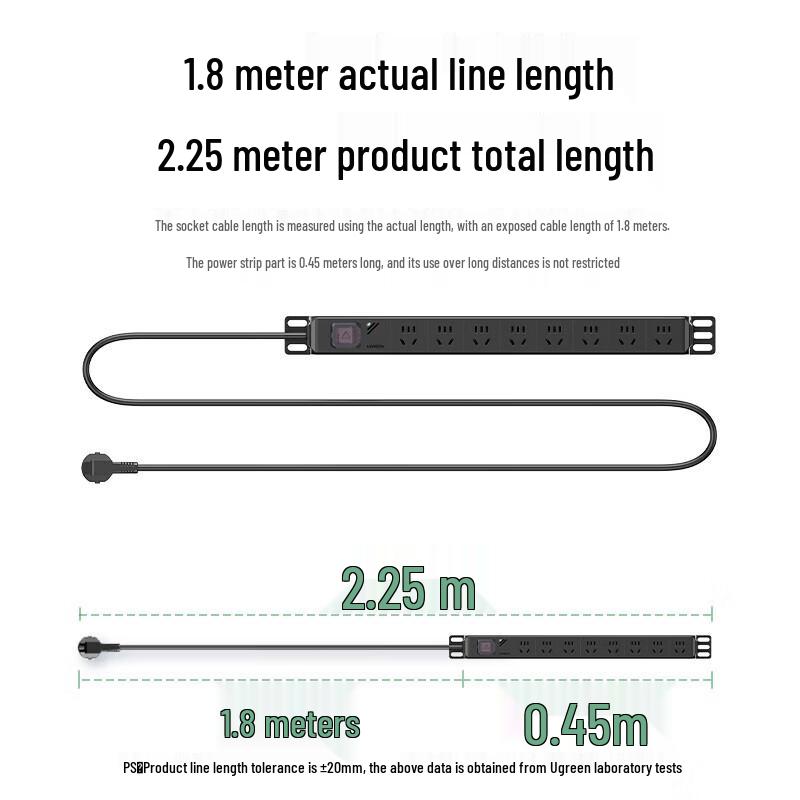 Ugreen 8-Outlet 10A PDU Rack Power Strip with Surge Protection